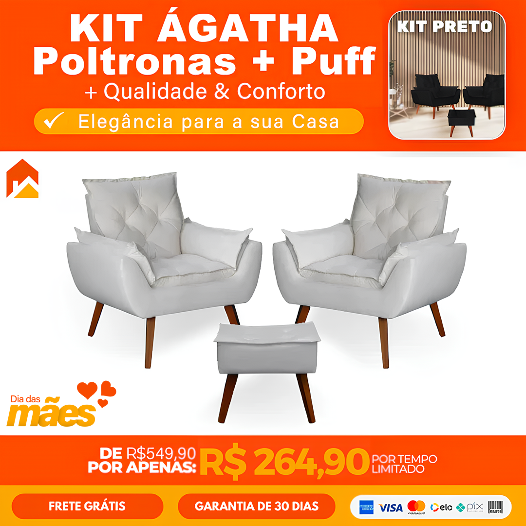 Kit Ágatha - Poltronas + Puff | Elegância para a sua Casa