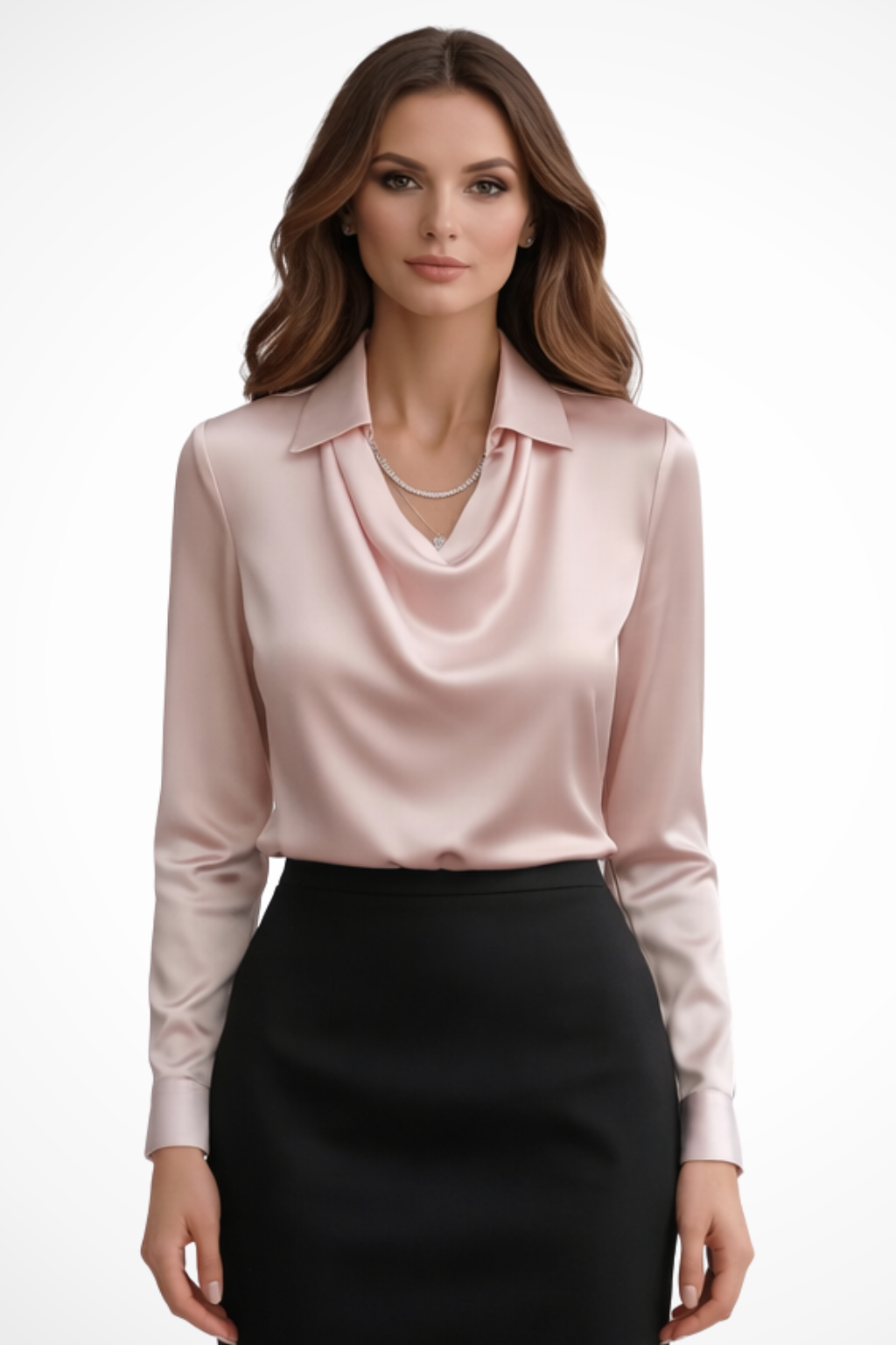 Lyra | Women’s Satin Long Sleeve Draped Neck Blouse