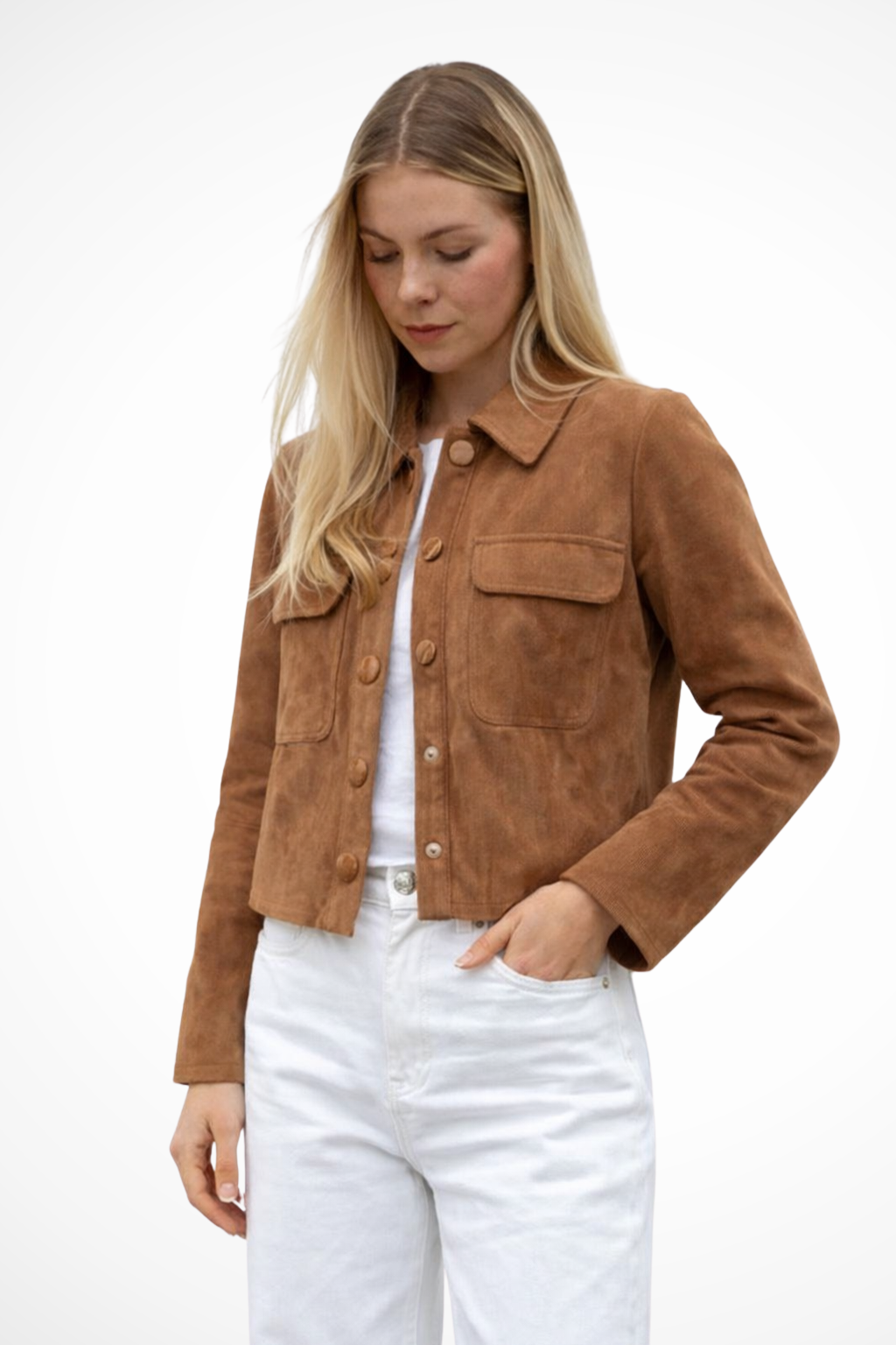 Marlowe | Women’s Suede Look Button Front Overshirt Jacket