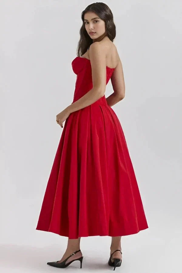 Avelisse | Women Strapless Structured Midi Wedding Guest Dress