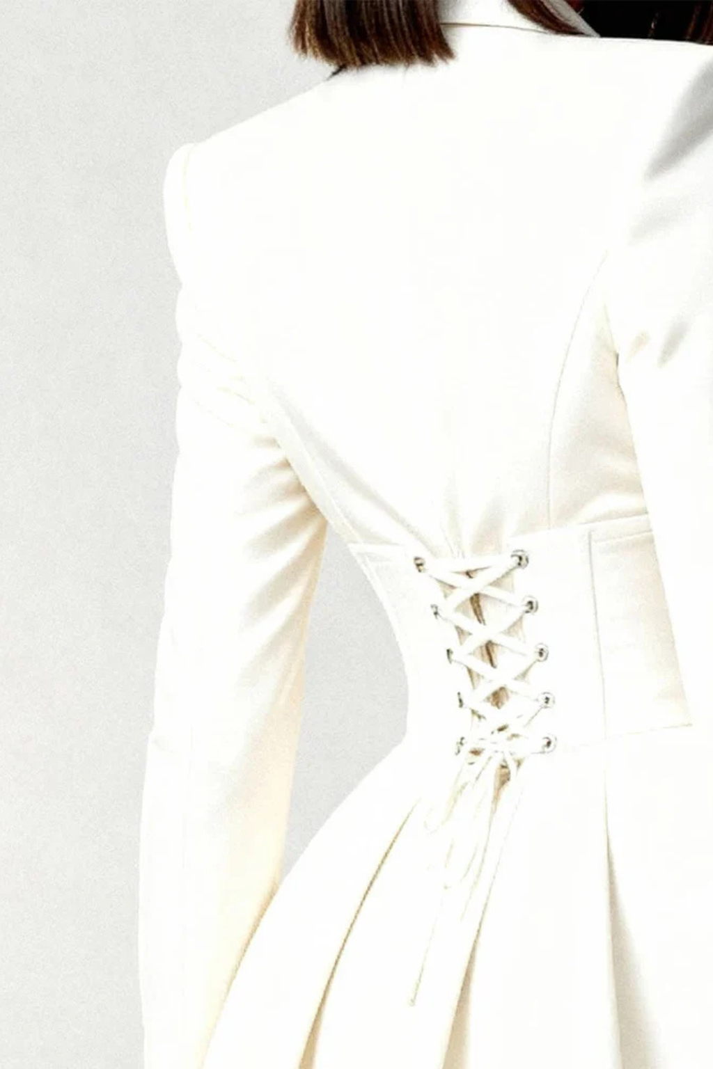 Clover | Women V Neck Long Sleeve Lace Corset Waist Blazer Mini Dress