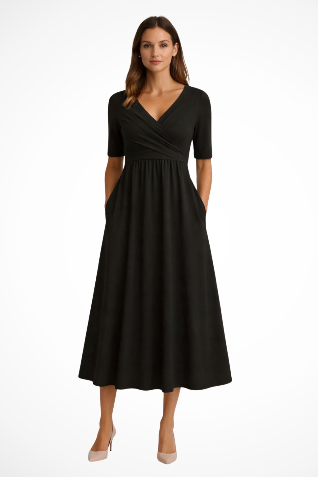 Aveline | Women’s Wrap Front Short Sleeve Midi Dress