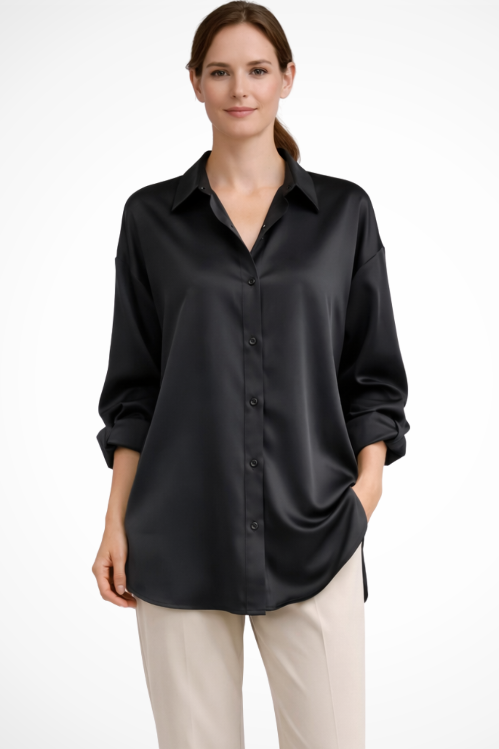 Lorina | Women Relaxed Fit Button Down Long Sleeve Blouse