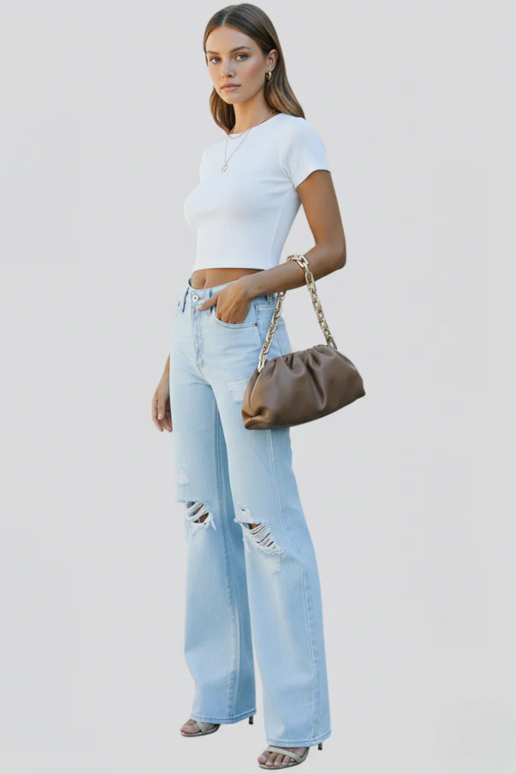 Sutton | Women High Waist Distressed Wide Leg Jeans