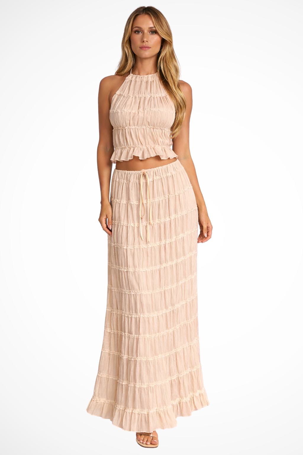 Cora | Women Ruched Halter Top and Maxi Skirt 2 Piece Set