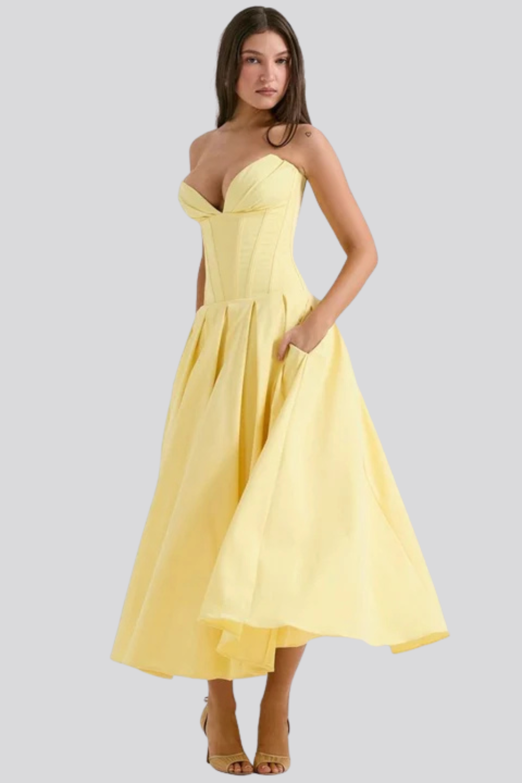 Avelisse | Women Strapless Structured Midi Wedding Guest Dress