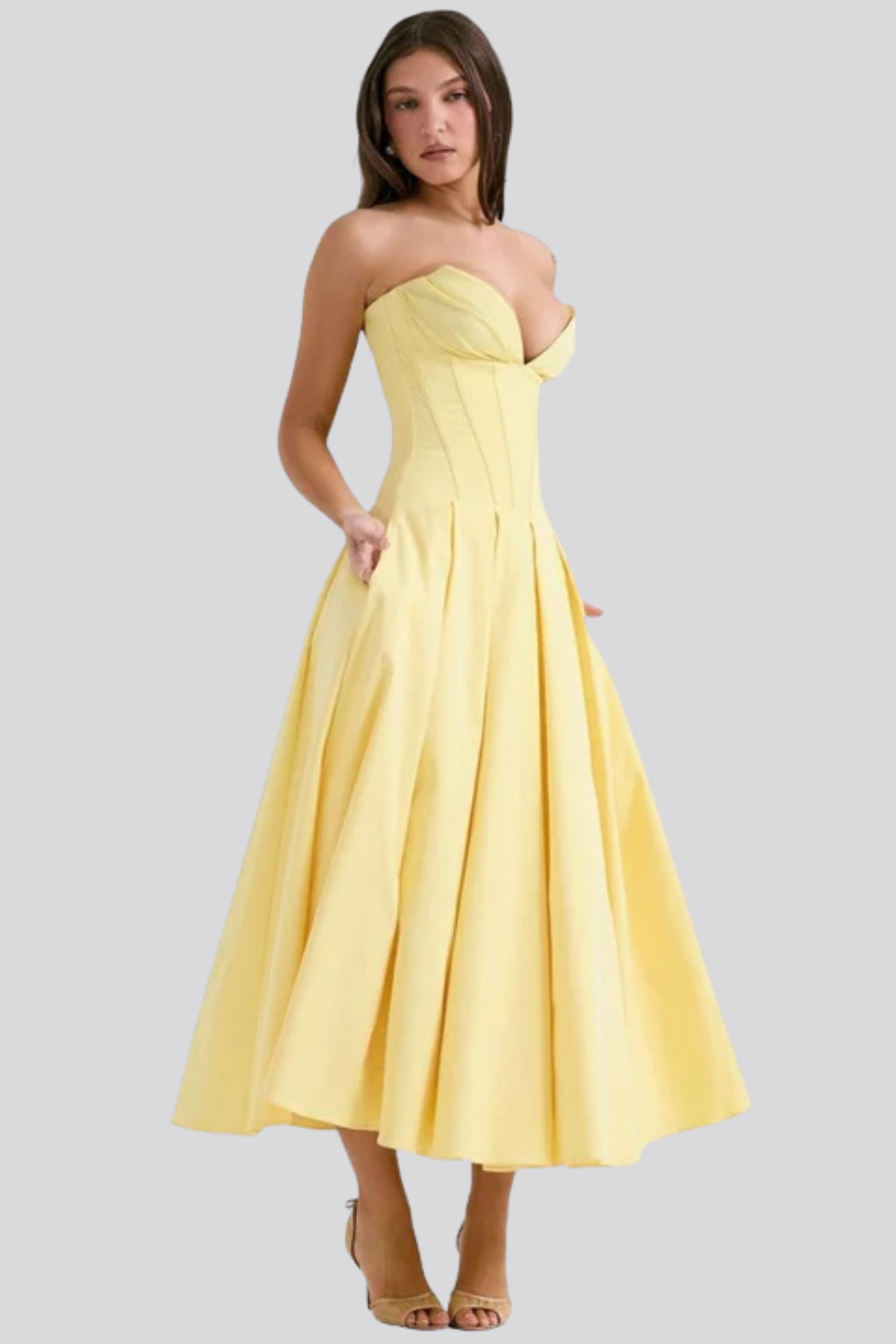 Avelisse | Women Strapless Structured Midi Wedding Guest Dress