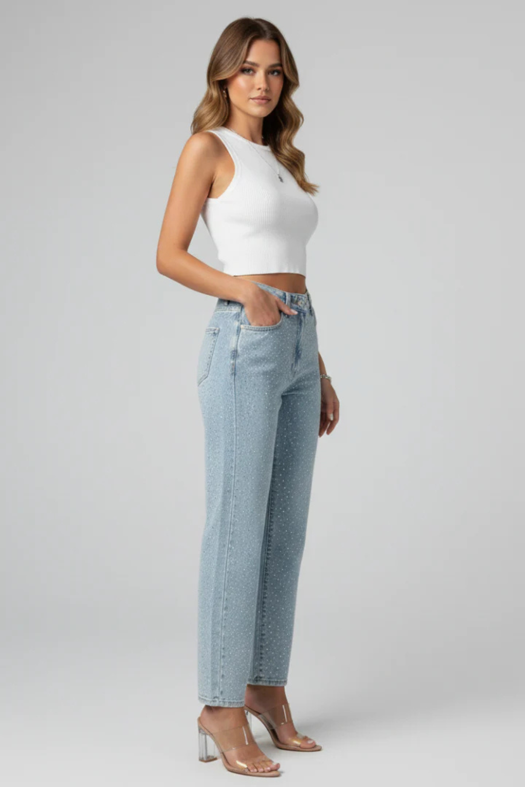 Nyla | Women Rhinestone Embellished Straight Leg Jeans