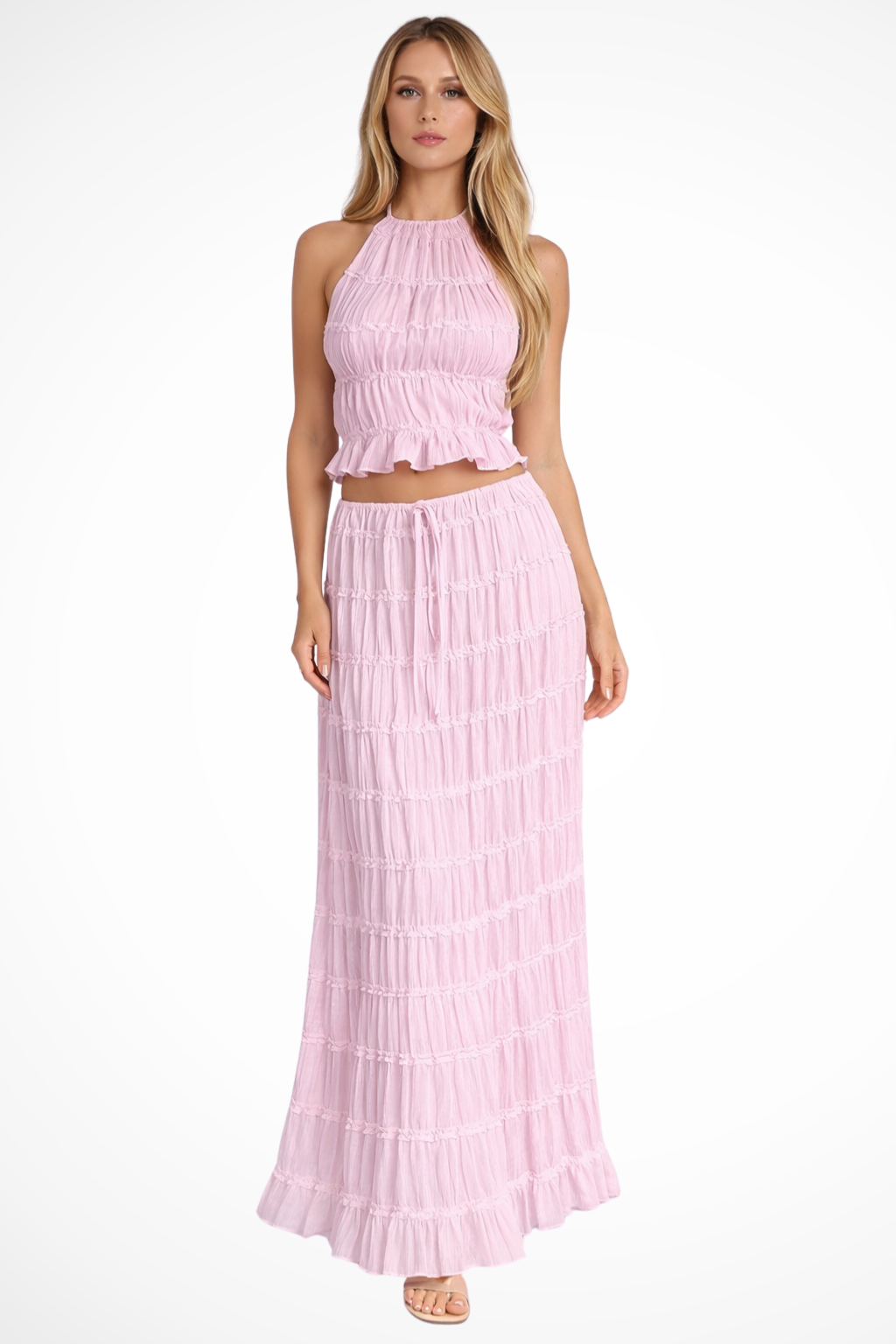 Cora | Women Ruched Halter Top and Maxi Skirt 2 Piece Set