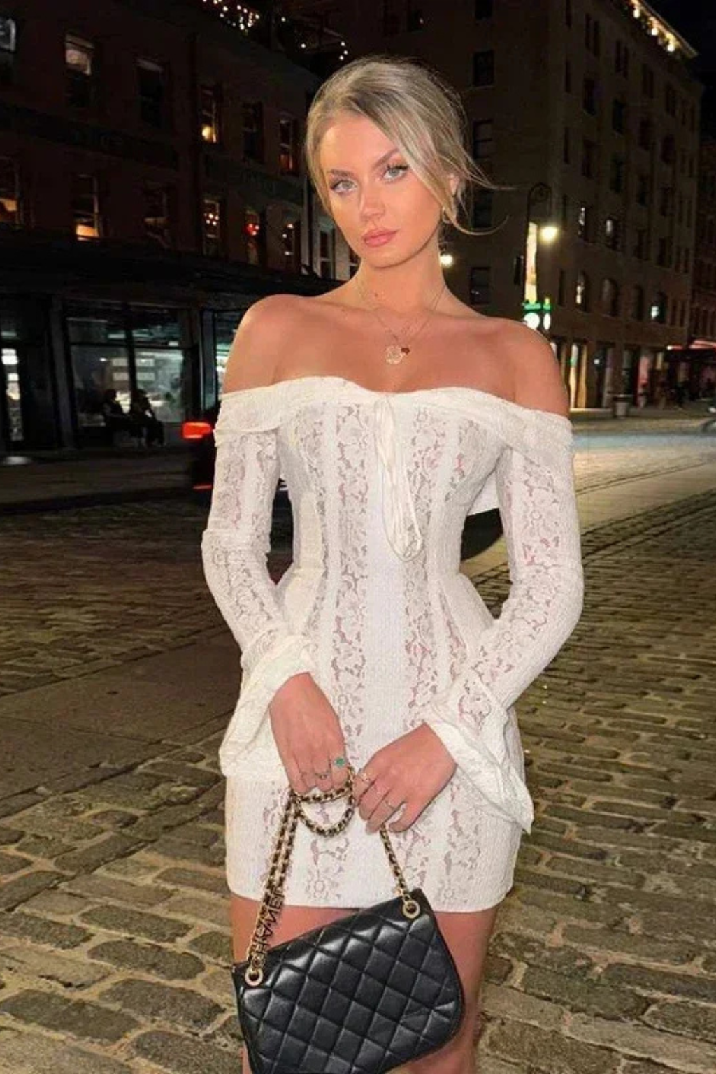 Eli | Women Off Shoulder Lace Long Sleeve Wedding Guest Mini Dress