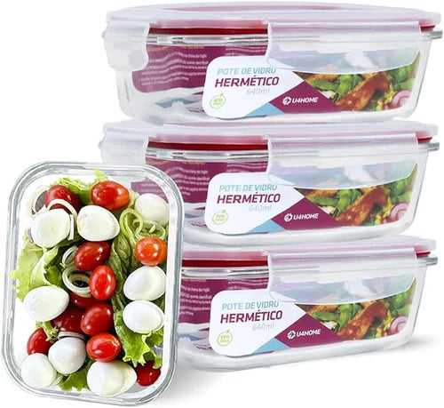 Kit 15 Potes Herméticos de Vidro + 10 Copos de Vidro Aruba de Brinde