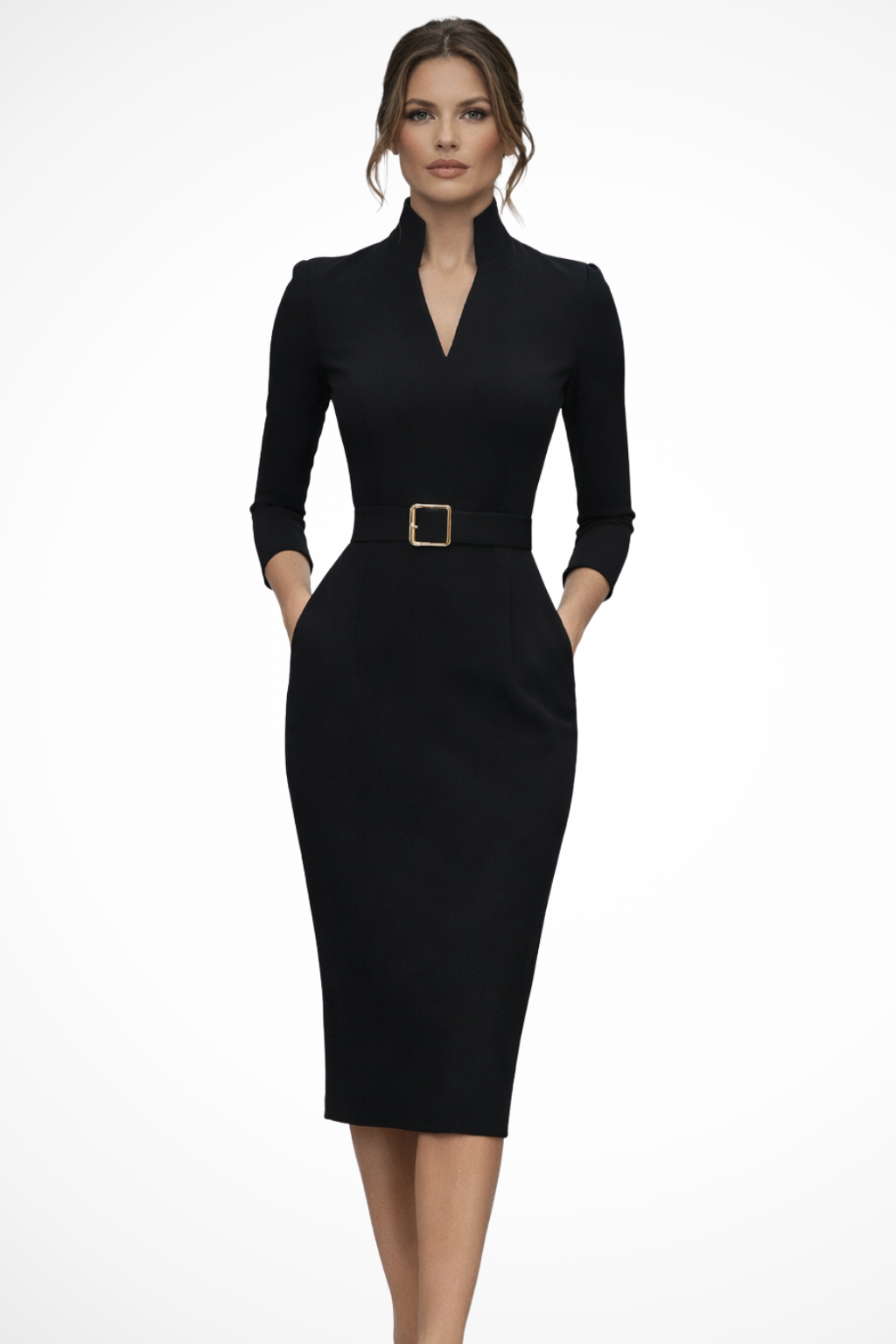 Selene | Women’s Tailored Belted Long Sleeve Midi Dress