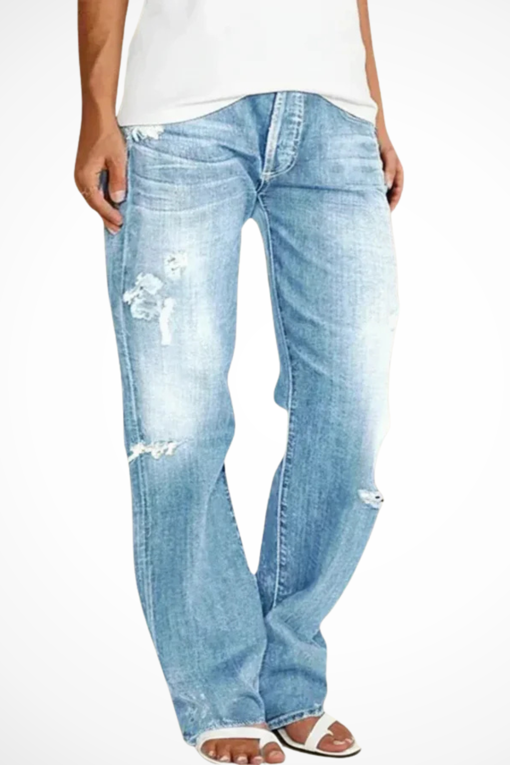Paige | Women Distressed Mid Rise Straight Leg Jeans