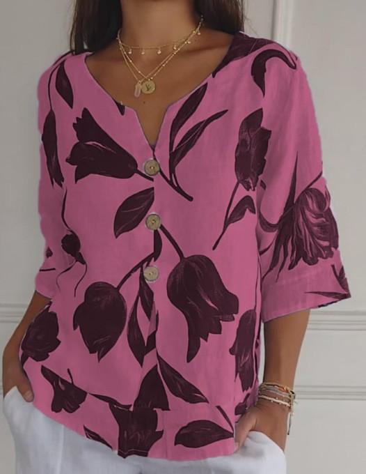 Blusa Feminina de Algodão e Linho com Decote em V