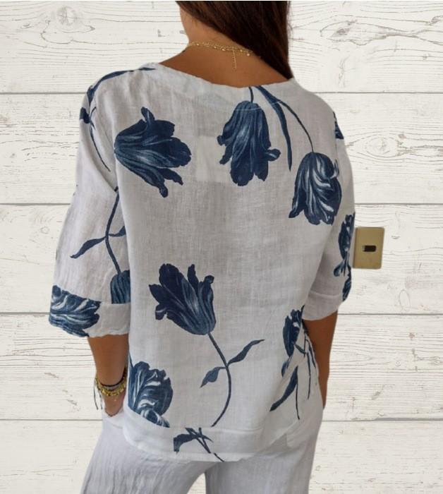 Blusa Feminina de Algodão e Linho com Decote em V