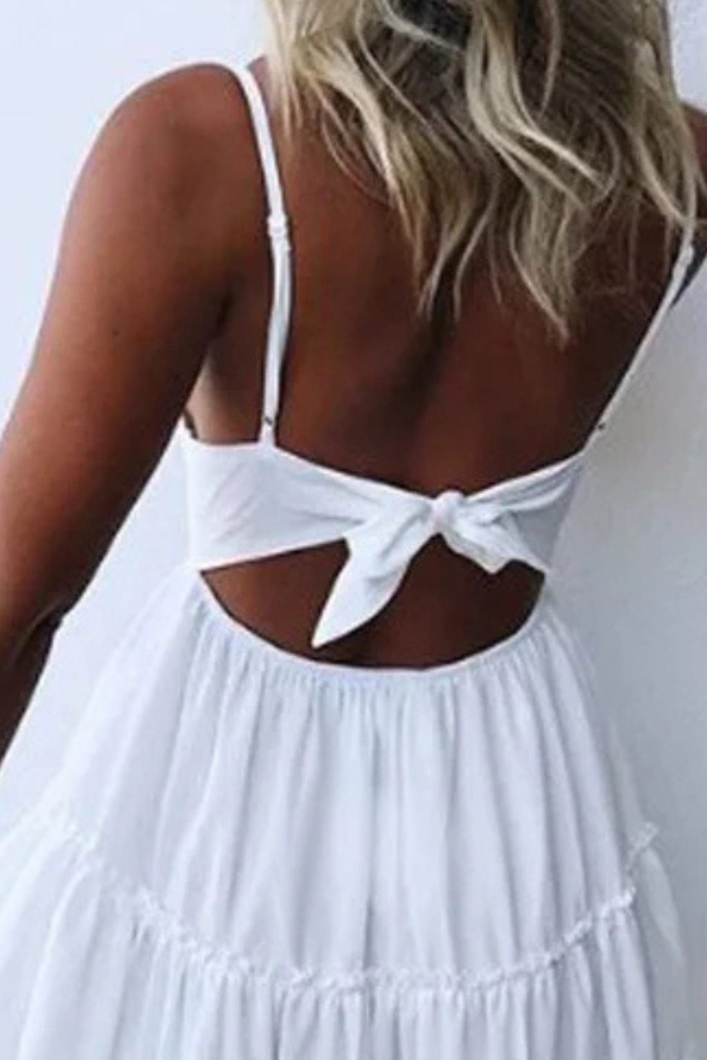Freja | Women’s White Lace Summer Midi Dress with Spaghetti Straps & Open Back