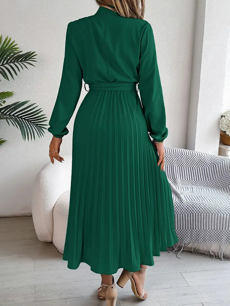 Harriet | Women’s Long Sleeve Pleated Midi Dress with Belt
