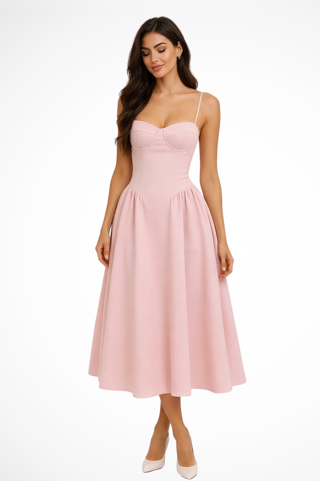 Seren | Women’s Corset Bodice A Line Elegant Midi Wedding Guests Dress