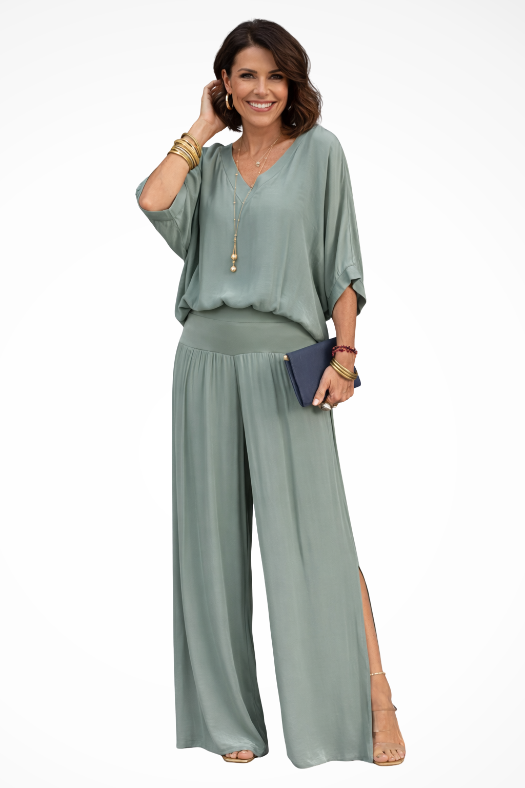 Margot | Women Elegant Layered Top and Wide Leg Trousers 2 Piece Set