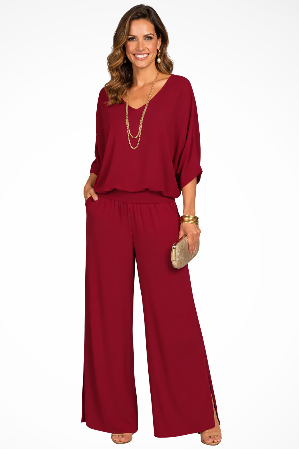 Margot | Women Elegant Layered Top and Wide Leg Trousers 2 Piece Set