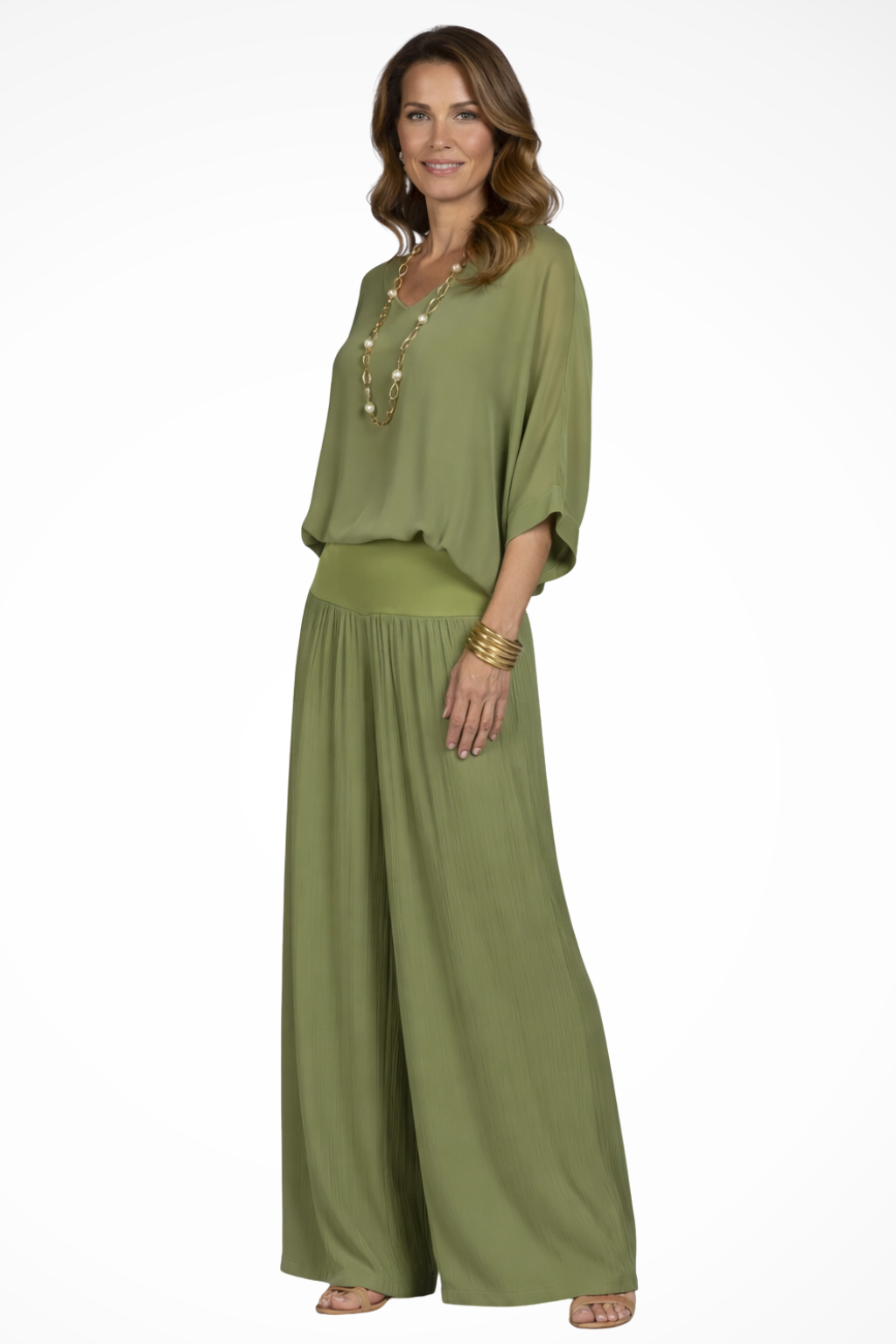Margot | Women Elegant Layered Top and Wide Leg Trousers 2 Piece Set