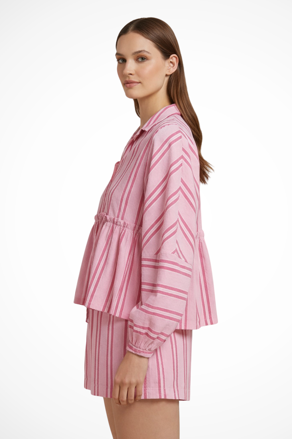 Ivy | Women Striped Peplum Shirt and Shorts Set