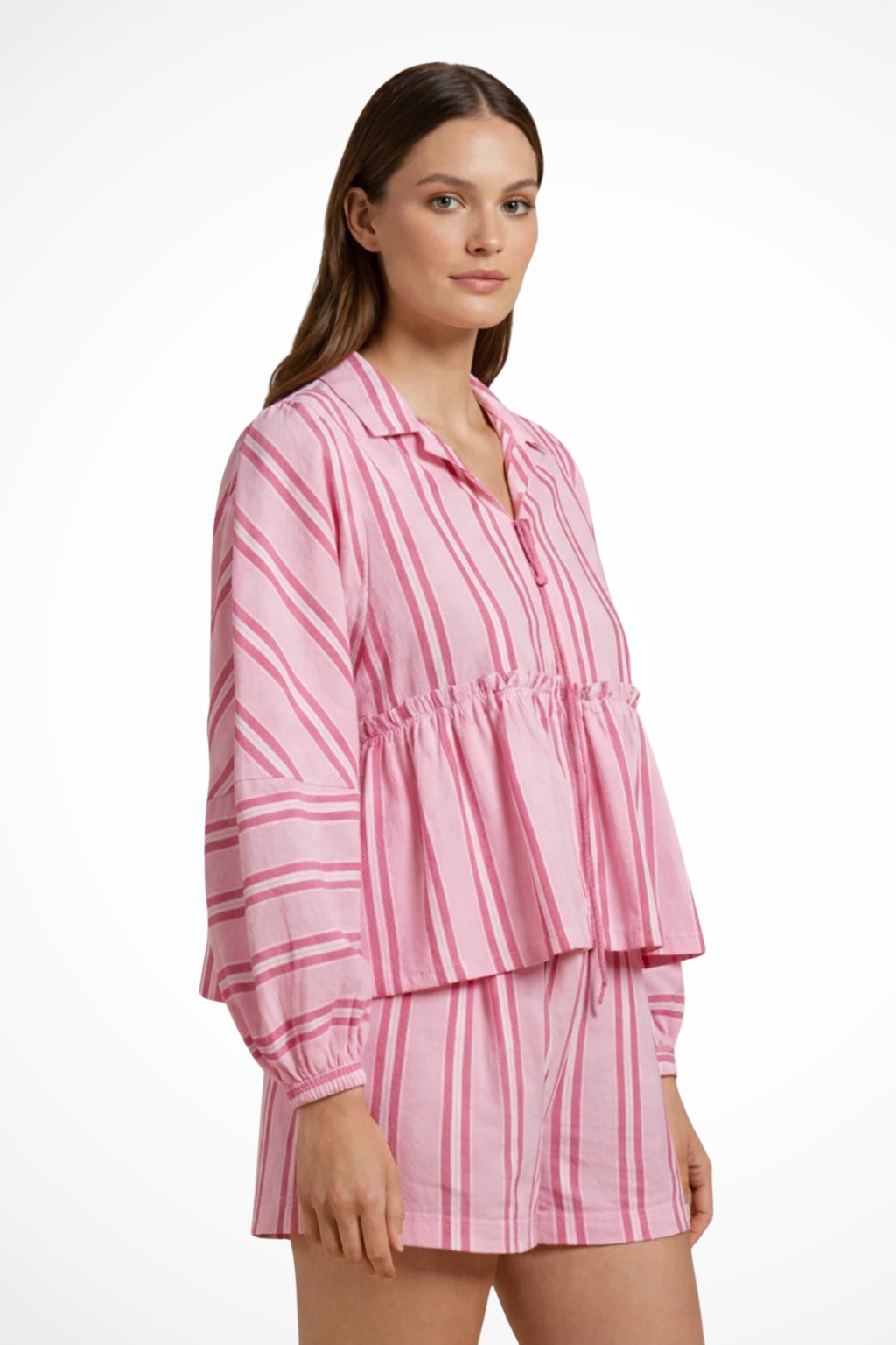 Ivy | Women Striped Peplum Shirt and Shorts Set
