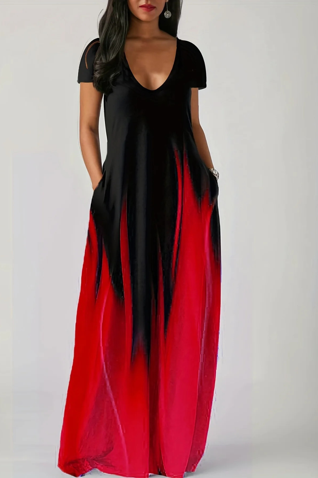 Lenora | Women Ombre V Neck Short Sleeve Casual Maxi Dress