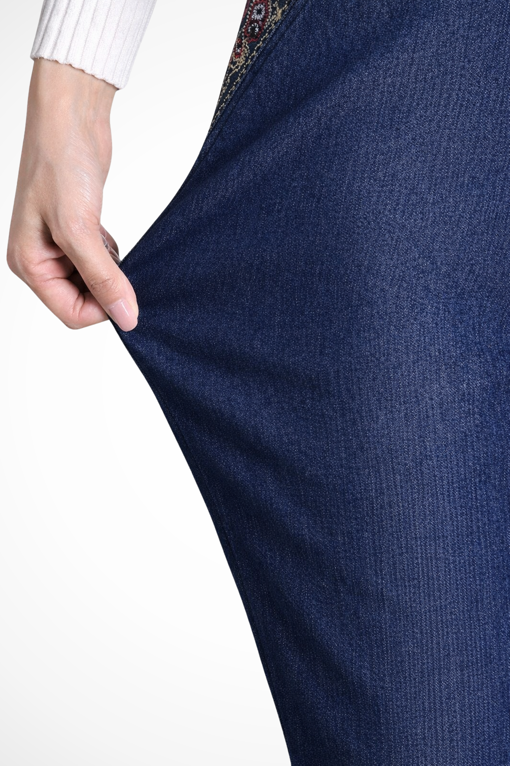 Millie | Women Elastic Waist Straight Leg Denim Trousers with Embroidered Detail