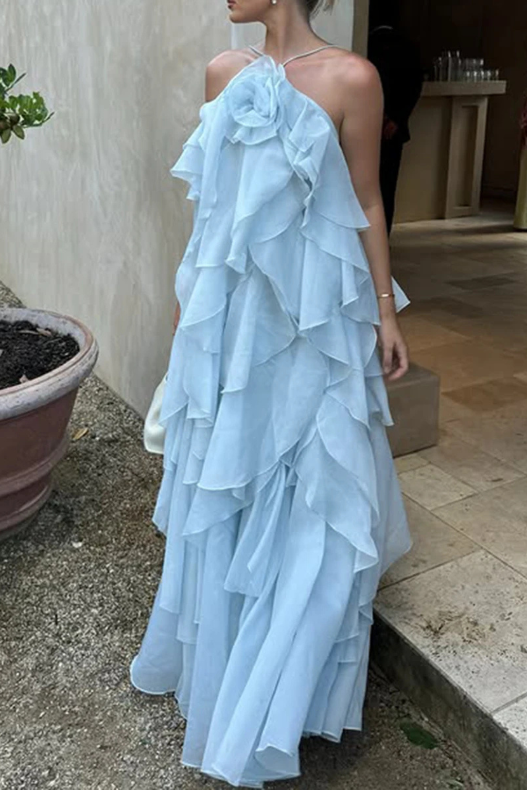 Vivienne | Women Sleeveless Halter Neck Tiered Ruffle Maxi Dress