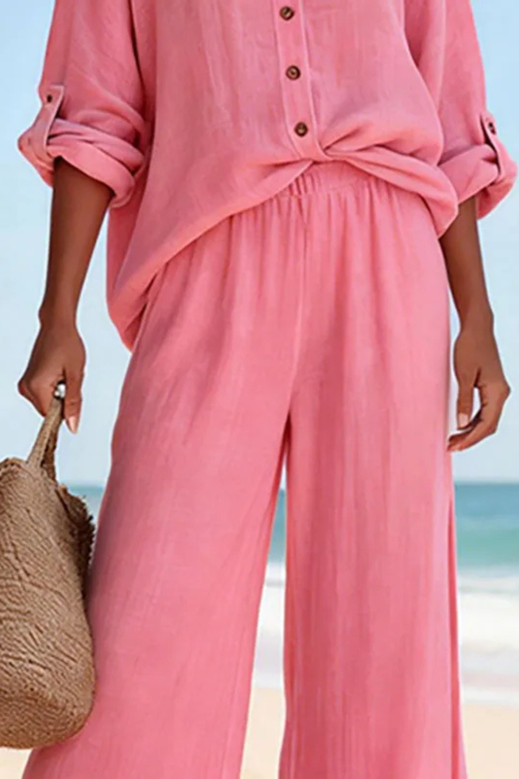 Clementine | Women Button Blouse and Wide Leg Trousers Suit Set