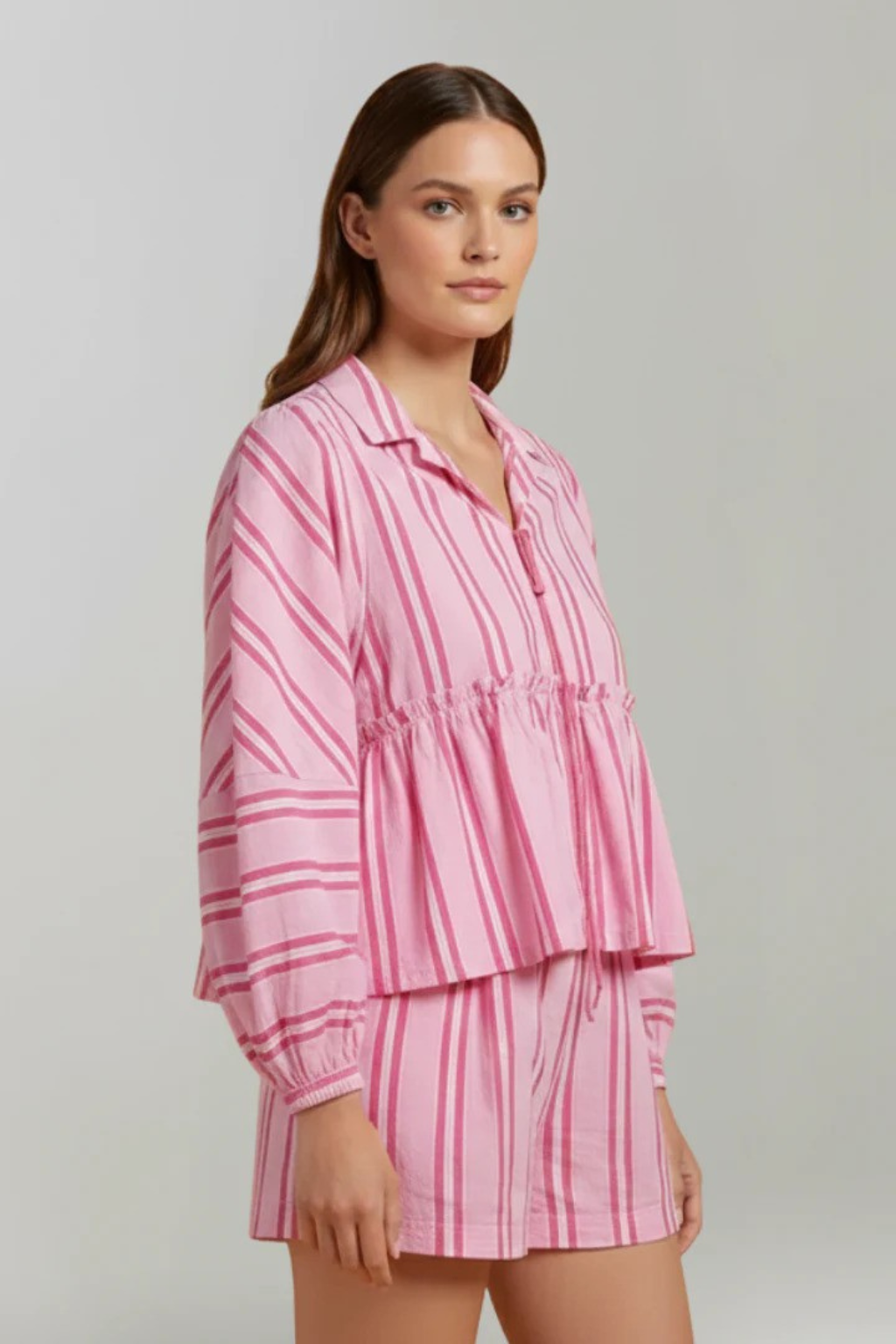 Ivy | Women Striped Peplum Shirt and Shorts Set