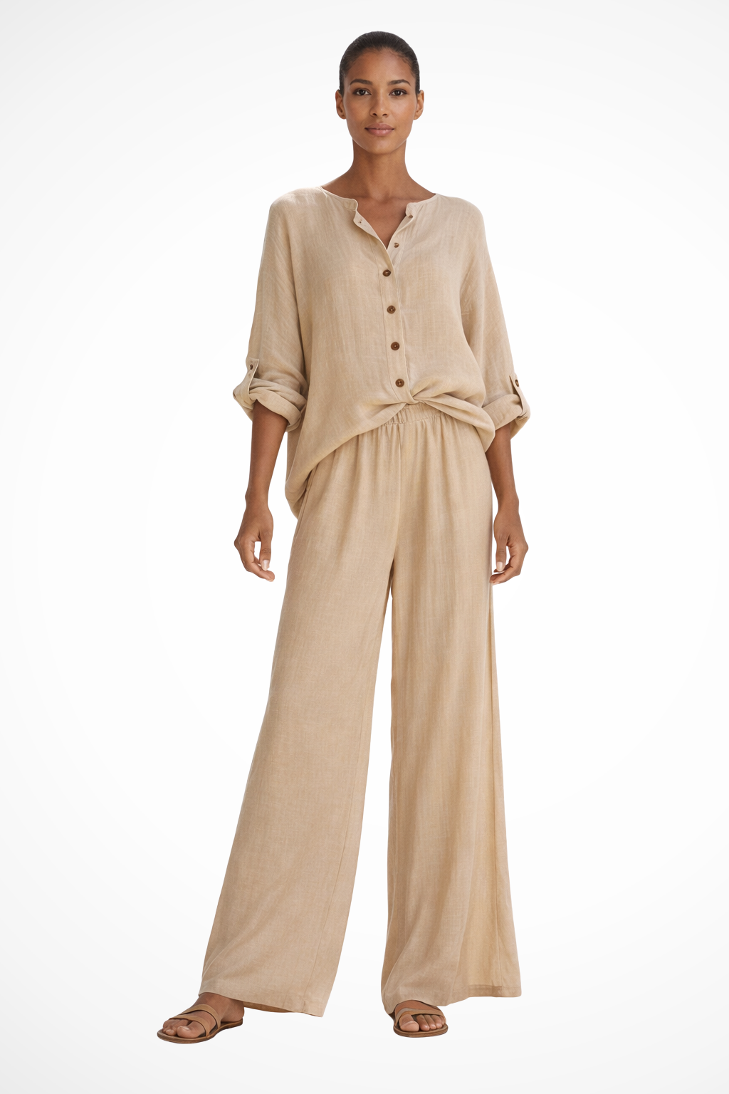 Clementine | Women Button Blouse and Wide Leg Trousers Suit Set