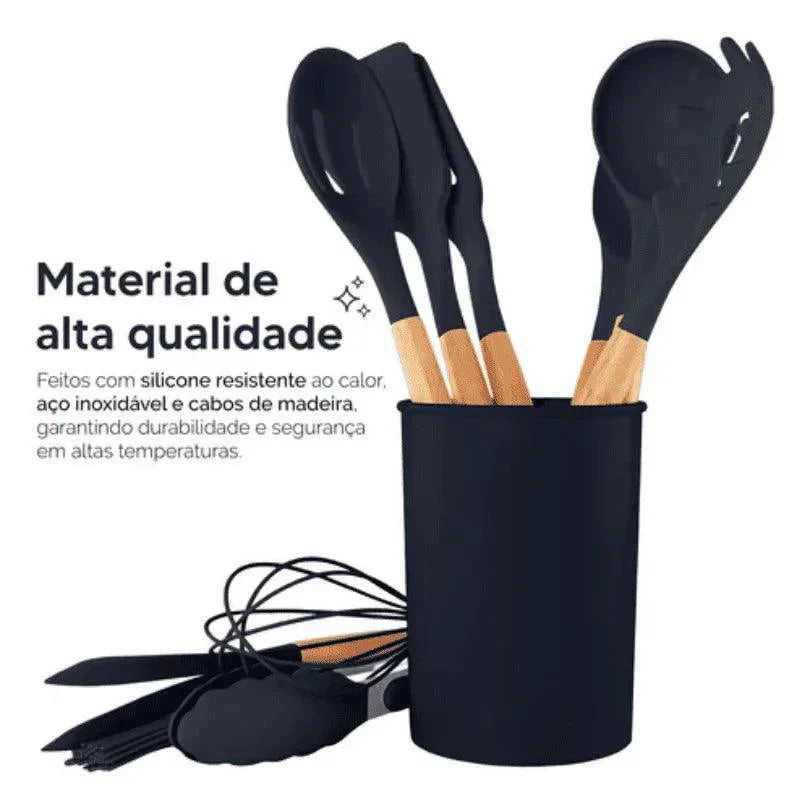 Kit Completo 12 Utensílios de Cozinha — Silicone Premium, Não Risca Panelas e Resiste a Altas Temperaturas