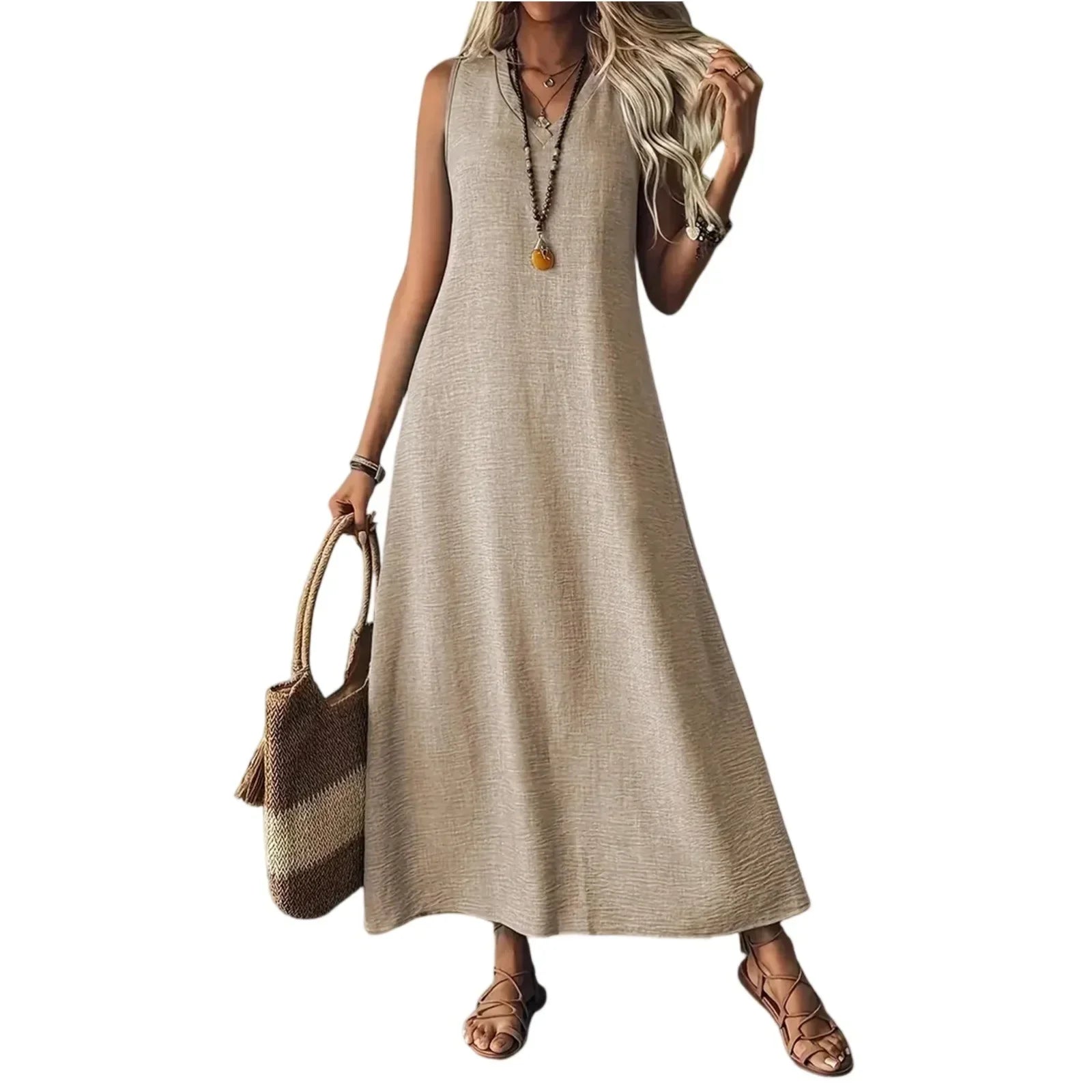 Edith | Women’s Sleeveless V Neck Maxi Summer Dress