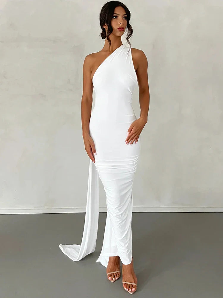 Eleanor | Women’s One Shoulder Ruched Maxi Summer Wedding Dress