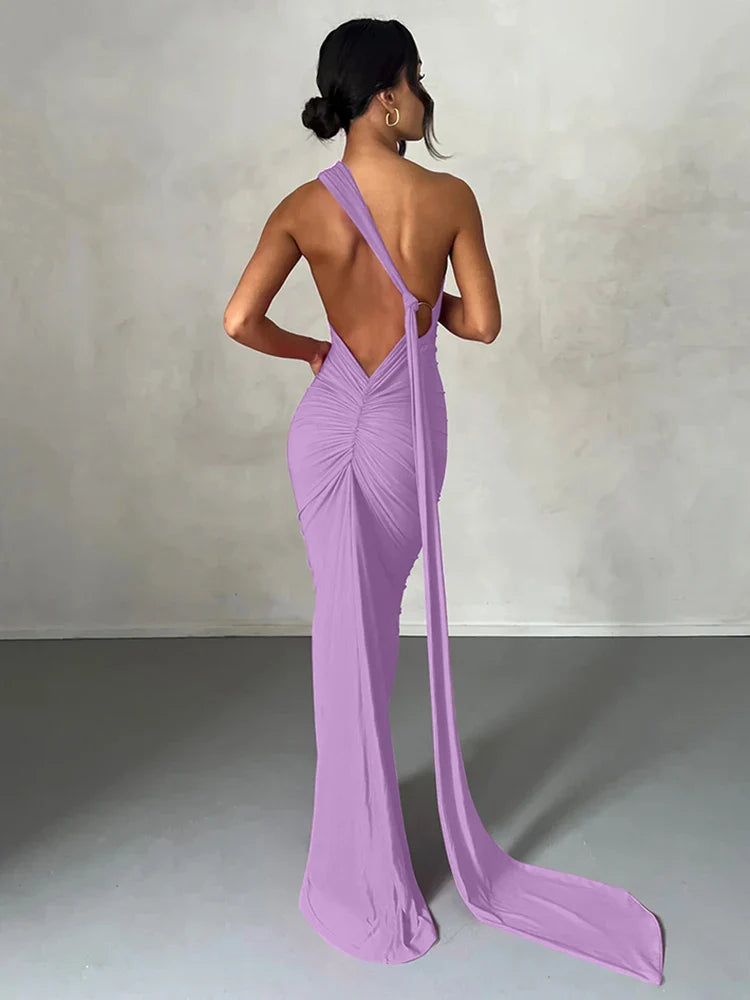 Eleanor | Women’s One Shoulder Ruched Maxi Summer Wedding Dress