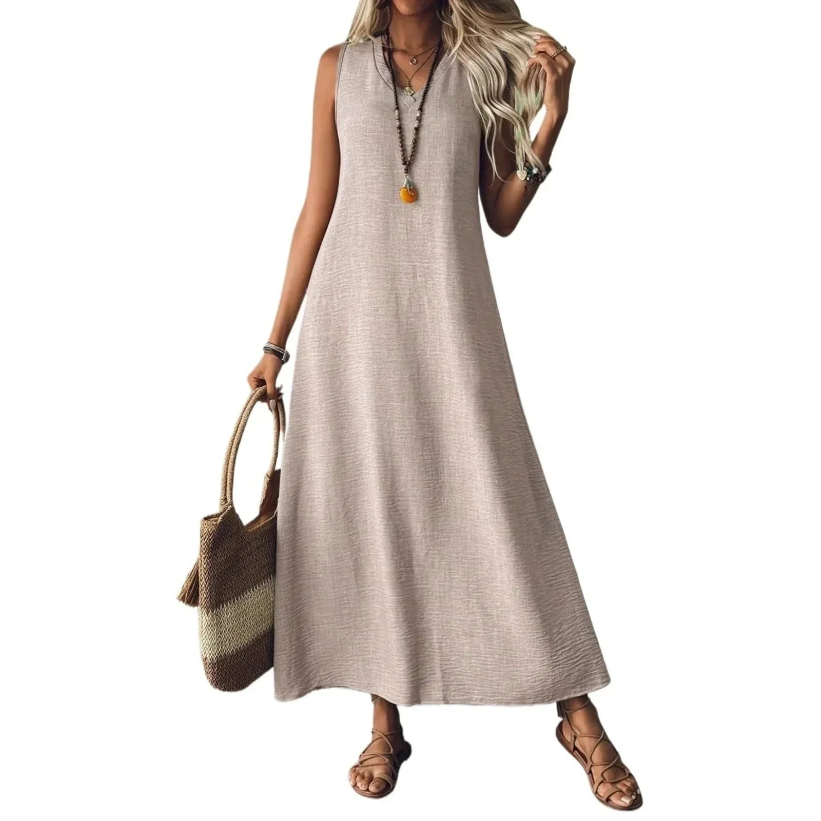 Edith | Women’s Sleeveless V Neck Maxi Summer Dress