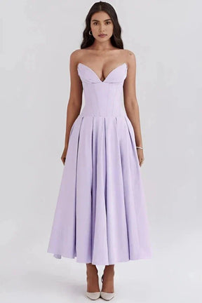 Avelisse | Women Strapless Structured Midi Wedding Guest Dress