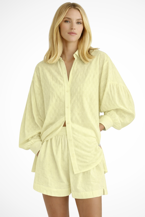 Darla | Women Oversized Long Sleeve Broderie Shirt and Matching Shorts Summer Set