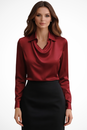 Lyra | Women’s Satin Long Sleeve Draped Neck Blouse