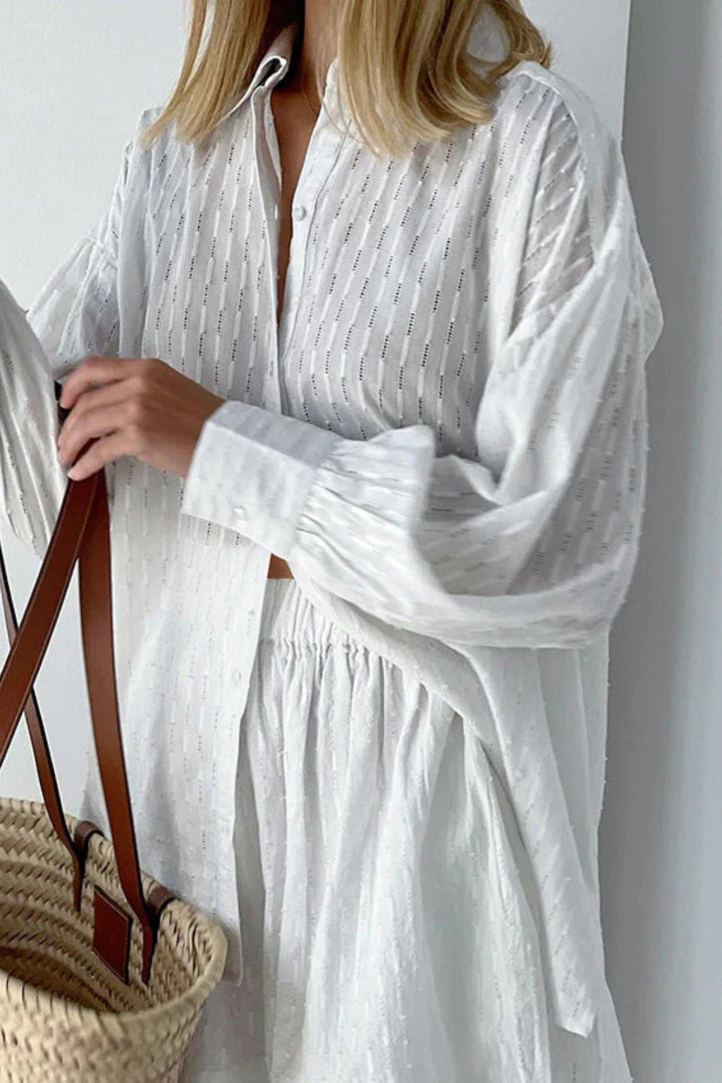 Darla | Women Oversized Long Sleeve Broderie Shirt and Matching Shorts Summer Set