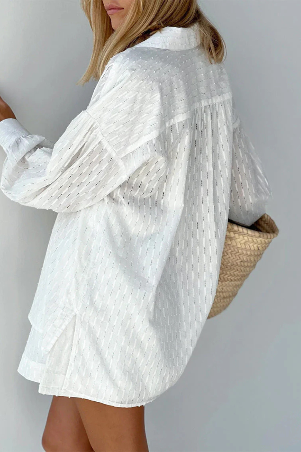 Darla | Women Oversized Long Sleeve Broderie Shirt and Matching Shorts Summer Set