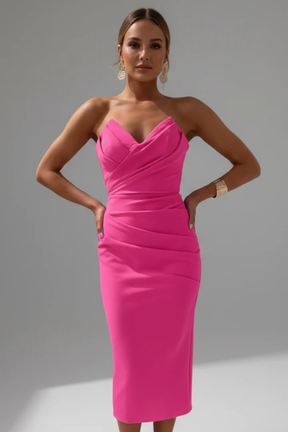 Genevieve | Women Strapless Sweetheart Neckline Ruched Midi Dress