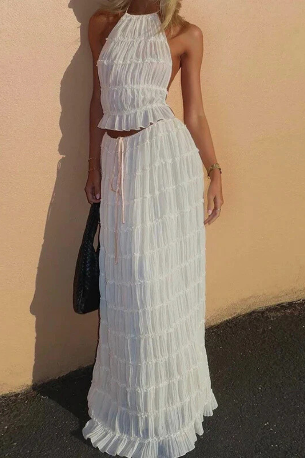 Cora | Women Ruched Halter Top and Maxi Skirt 2 Piece Set