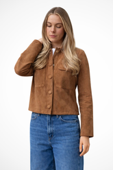 Marlowe | Women’s Suede Look Button Front Overshirt Jacket