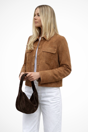 Marlowe | Women’s Suede Look Button Front Overshirt Jacket