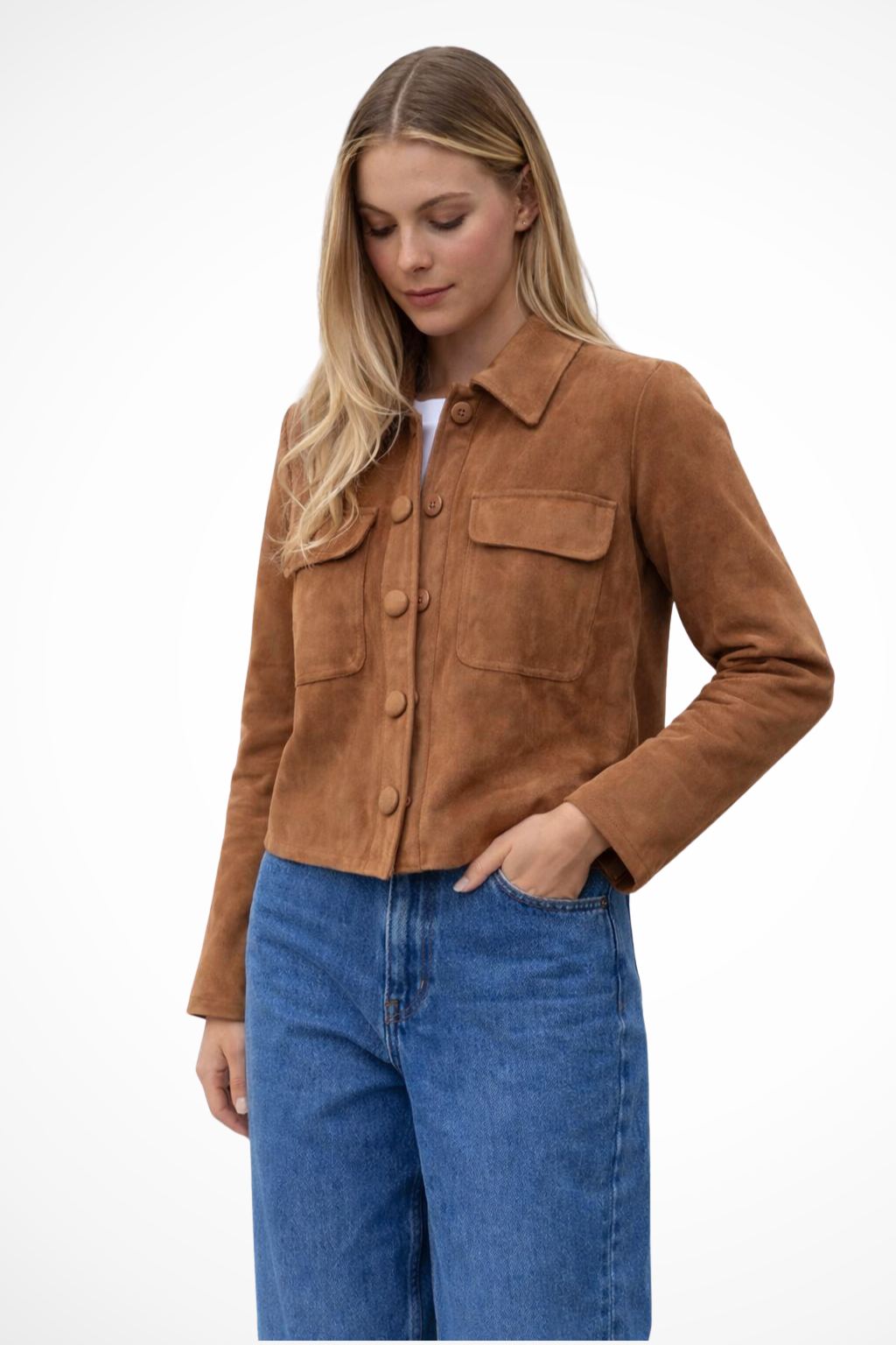 Marlowe | Women’s Suede Look Button Front Overshirt Jacket