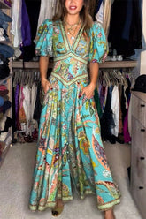Amelia Quinn | Airy Maxi Dress with Puff Sleeves & V-Neck