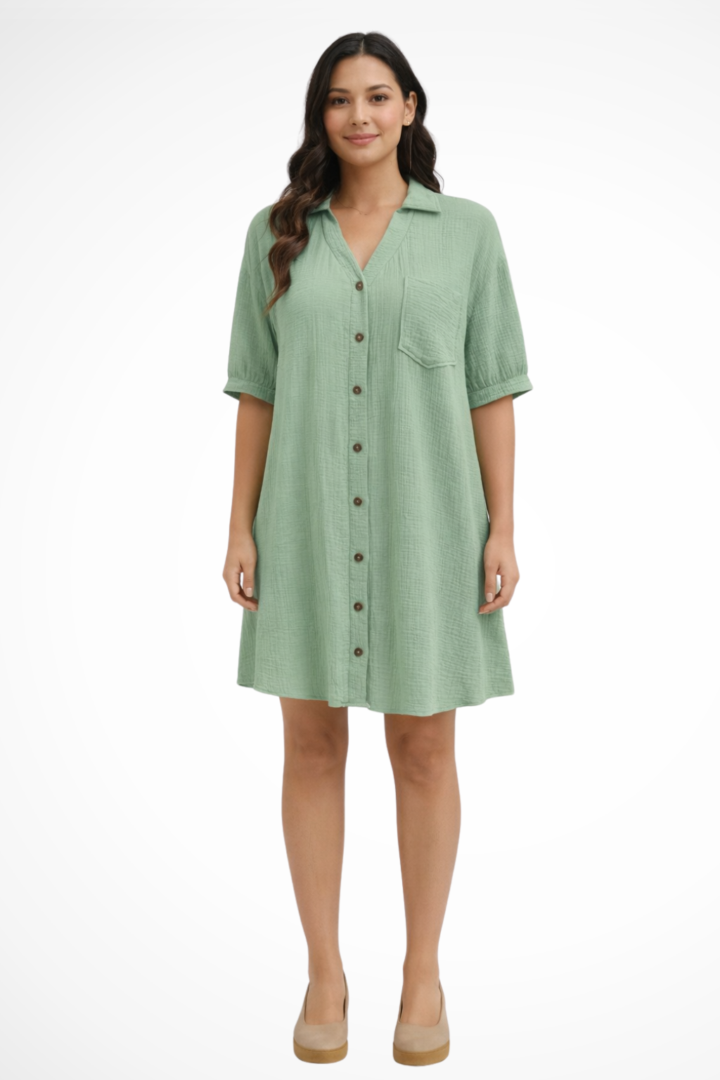 Rosalind | Women’s Short Sleeve Button Up Shirt Midi Dress